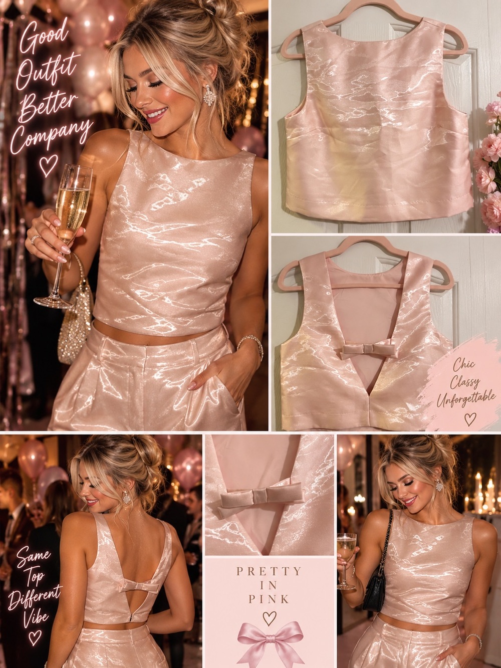 Divided Satin Shimmer Crop Top in Blush Pink